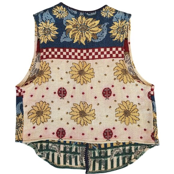 Vtg Sugar Street Weevers Knit Vest Lrg 100% Cotton Made USA Sunflowers Lady Bug - Picture 2 of 11